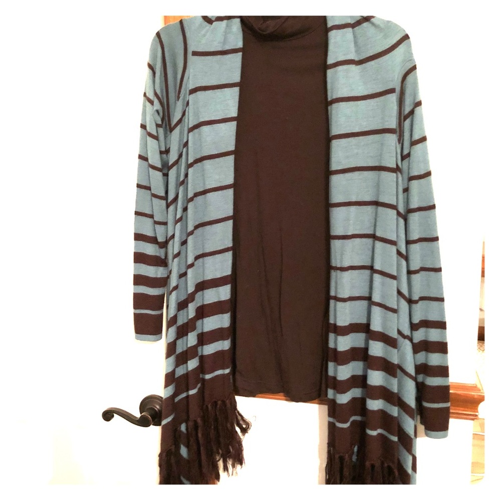 Turtle neck w/ cardigan.